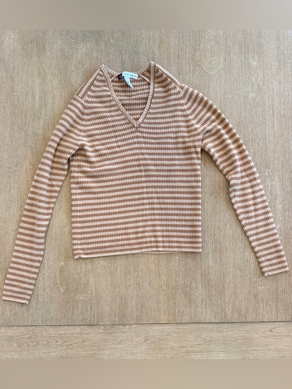 GAP Italian Merino Wool Striped V-Neck Sweater Women’s M Brown Cream
